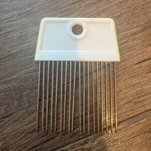 Vintage 60s Hair Pick White Cream Plastic Handle Metal Teeth Retro